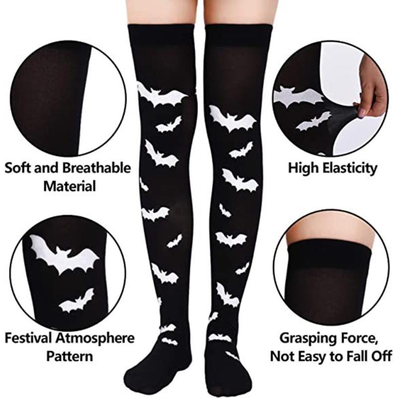 1 Pair Halloween Stockings Thigh High Long Stockings Over Knee Socks Bat Socks Cosplay Festival Stockings for Women Girl