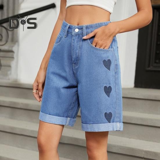 Καλοκαιρινά Γυναικεία Τζιν Σορτς Μήκους Μέχρι το Γόνατο Με Μέση που Φτάνει Μέχρι τη Μέση Ελαστικά Καθημερινά Φαρδιά Ίσια Πόδια Ξεβαμμένα με Μανσέτες Τζιν Σορτς Παντελόνια με Τσέπες