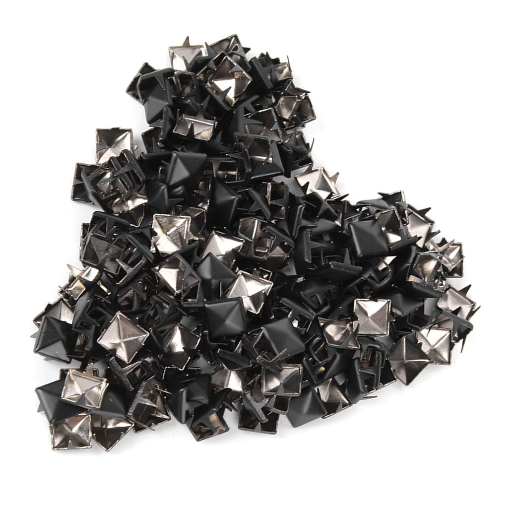 200Pcs Square Rivets Metal Stylish DIY Shoes Bags Hats Decoration Accessories 9mmMatte Black