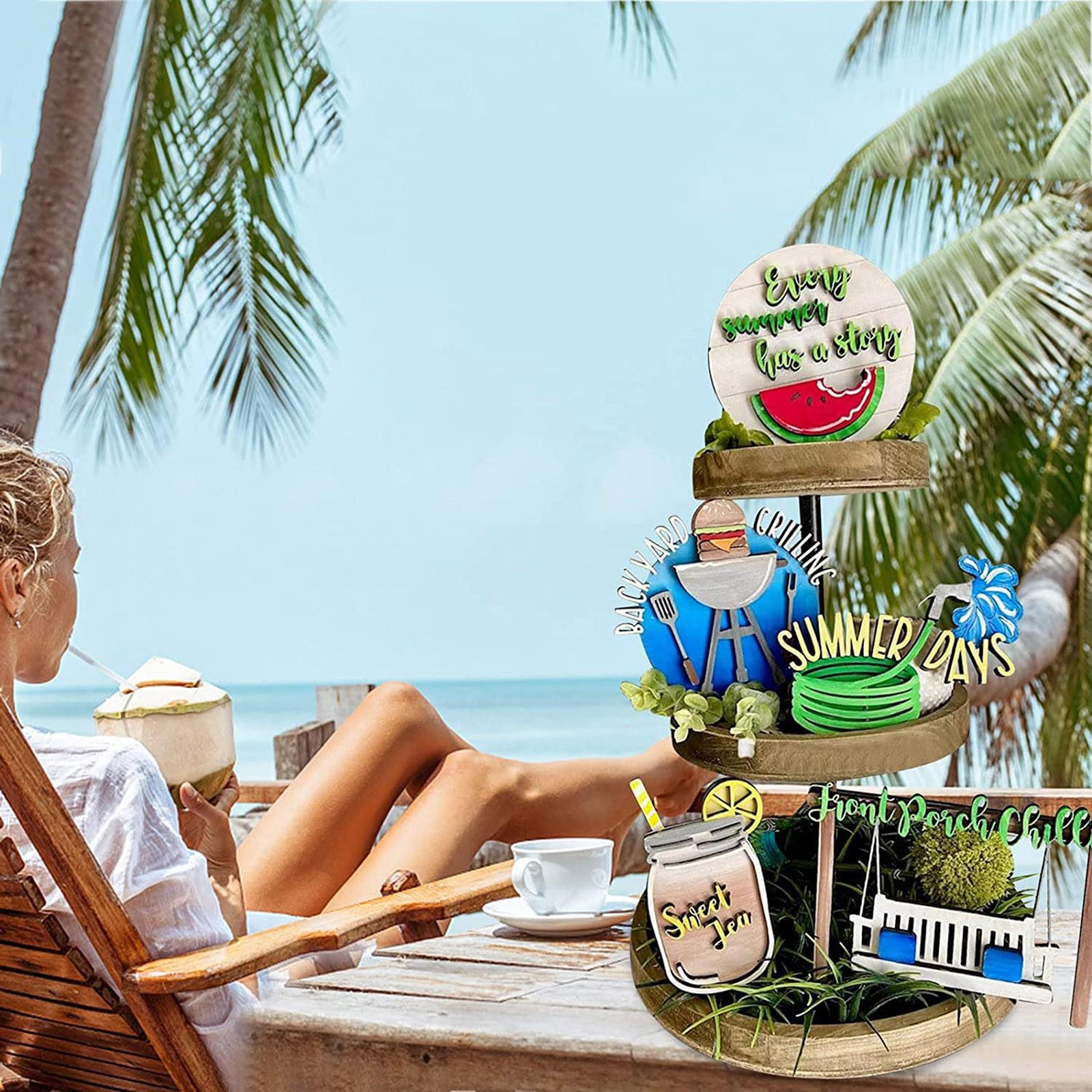 

Летний орнамент, многослойный поднос, декоративный деревянный многослойный поднос, обеденный стол, домашний уличный декор, знаки