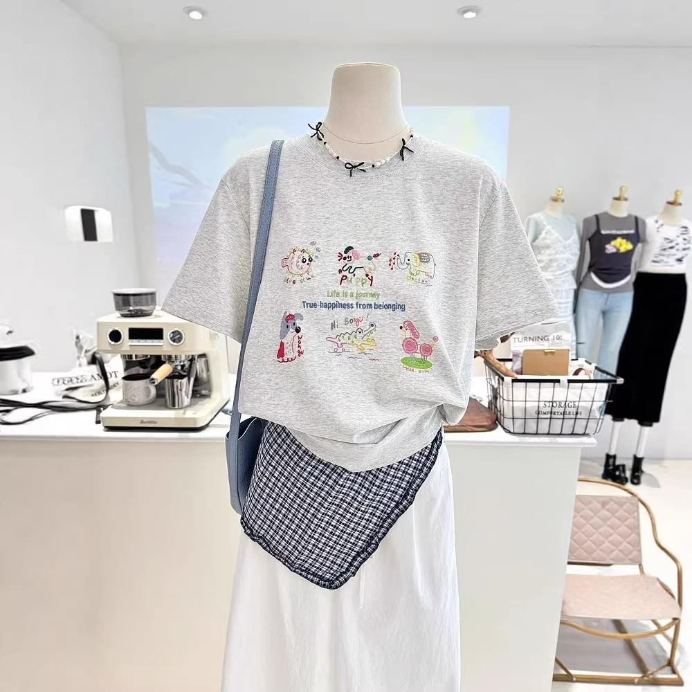 2026 Léto Omlazující Korejský Styl Volný Bílý Krátký Rukáv Bavlna Dámský Top