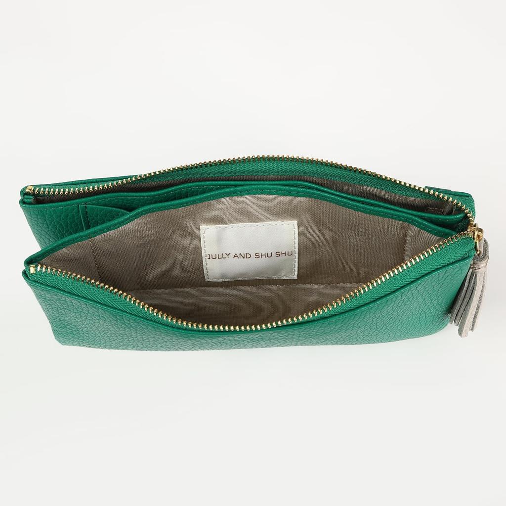 JULLY AND SHUSHU Genuine Leather Wallet Shoulder Purse Long Women's Bag, Pochette, Gift, Wallet, DR3-WS (Royal Green)