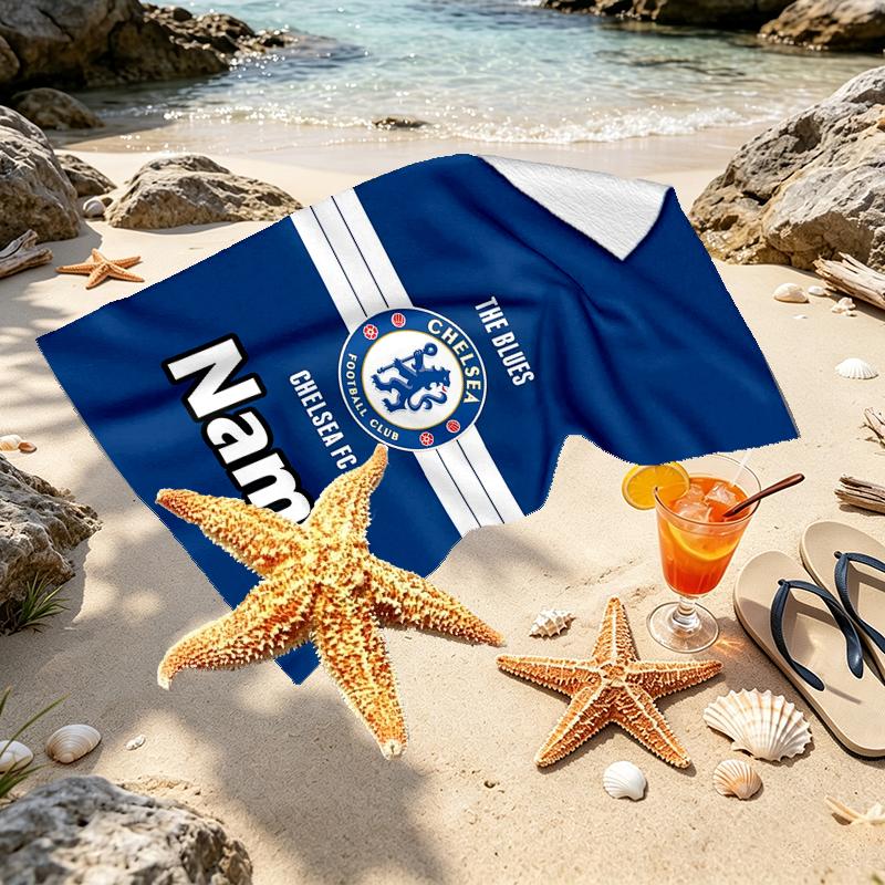 Custom Name Personalized Chelsea F.C Print Beach Towel, for Trip Camping Beach Party Home Decor, Birthday Gift for Family & Friends