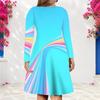 Women Plus Size V Neck Long Sleeve Printed Light Blue A Line Dress