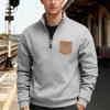 New Autumn/Winter Heavyweight Fleece-Lined Oversized Solid-Colour Patch Pocket Half-Zip Stand-Up Collar Men's Sweatshirt