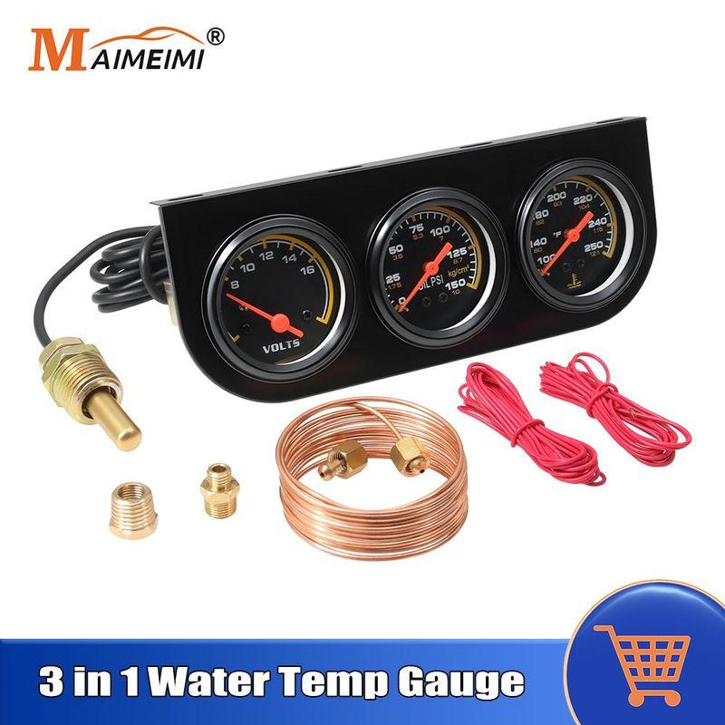 3-In-1 Vehicle Gauge Oil Pressure+ Volt Meter + Water Temp Guage °F PSI 8-16V Car Triple Gauge With Sensor For Car Truck SUV