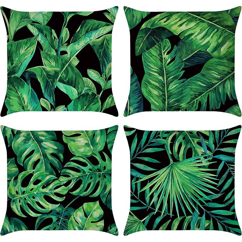 Popular Green Plant Linen Pillowcase Modern Simple Home Sofa Living Room Pillow Cushion