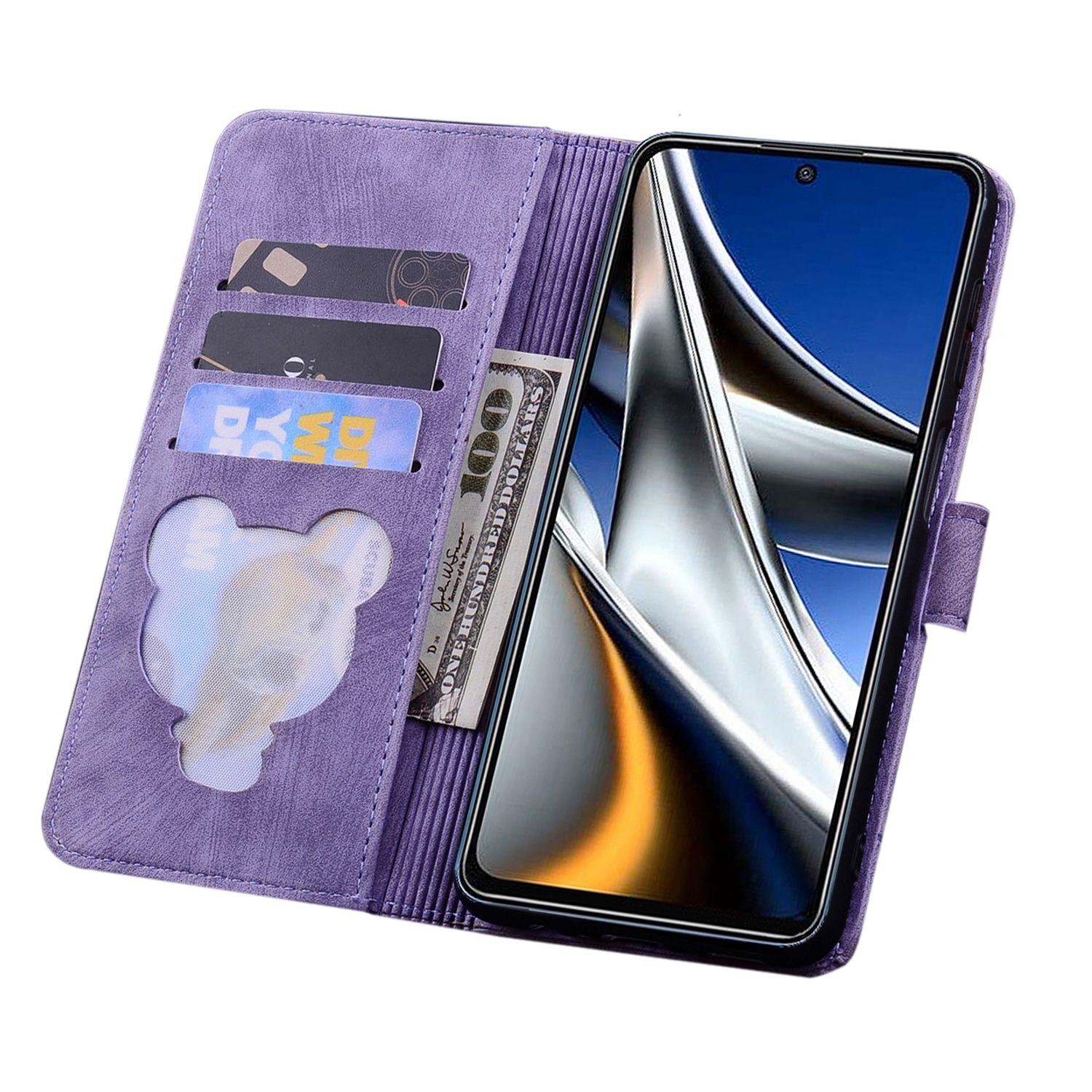 

For Xiaomi 12 5G/12X 5G/12S 5G Cherry Blossom Cat Imprinted Wallet Style Leather Adjustable Stand Design Cell Phone Case with Strap Purple