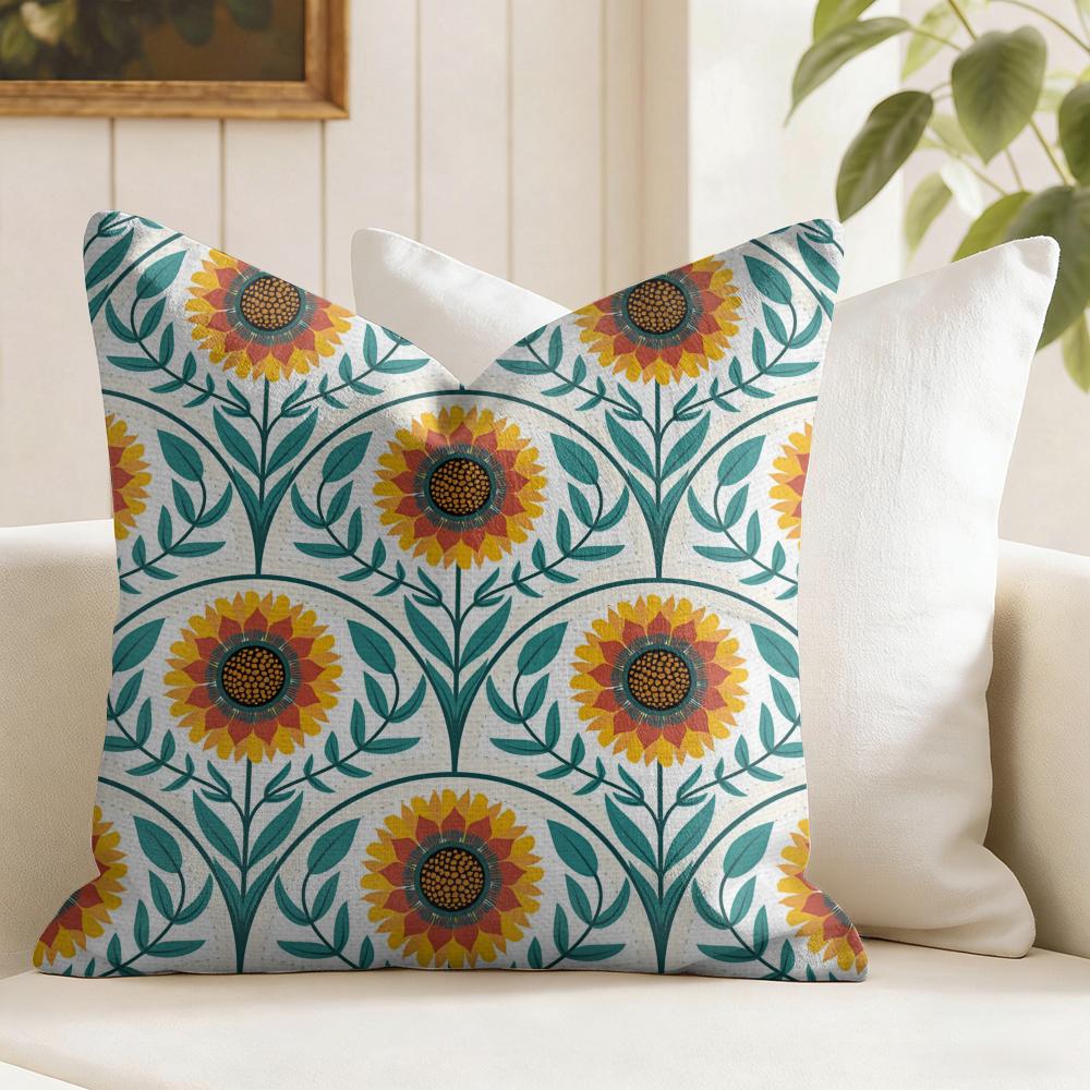 Sunflower Pattern Cushion Cover Natural Linen Pillow Cover DoubleSided Print Cushion Cover for Sofa Home Decor