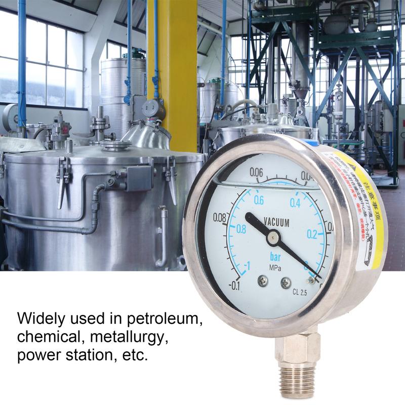 Vacuum Pressure Gauge YN-60 Dual Scale Pressure Gauge Meter 1/4in NPT Dual Scale Stainless Steel Test Meter for Water Oil