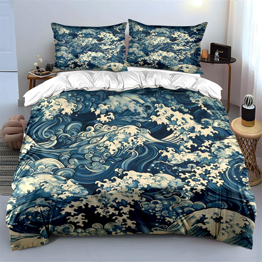 Ocean Waves Art Three-Piece Set Soft Comfortable Duvet Cover Bedding Set Included 1*Duvet Cover & 2*Pillowcases, Gift