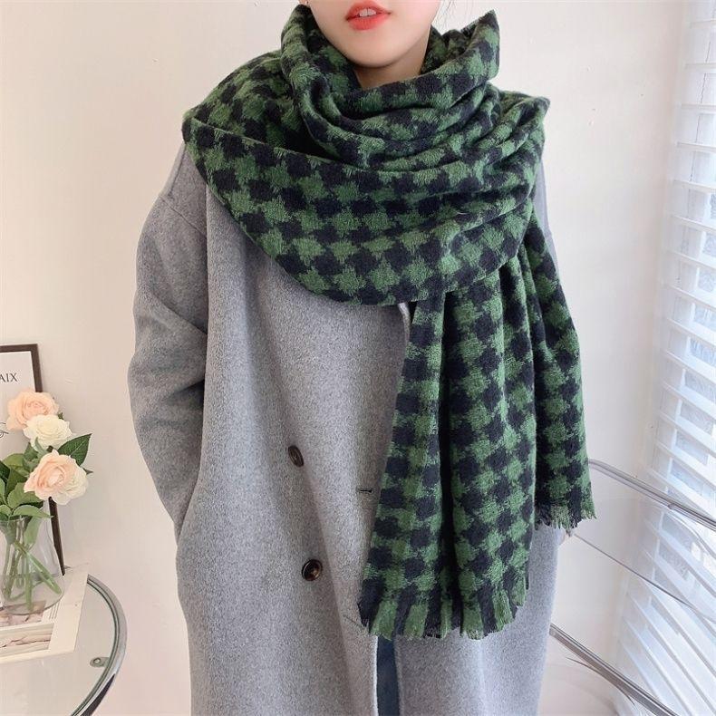 Houndstooth Scarf Women's Long Autumn and Winter Student Korean Style Women's Outer Shawl Dual Use Imitation Cashmere Warm Scarf