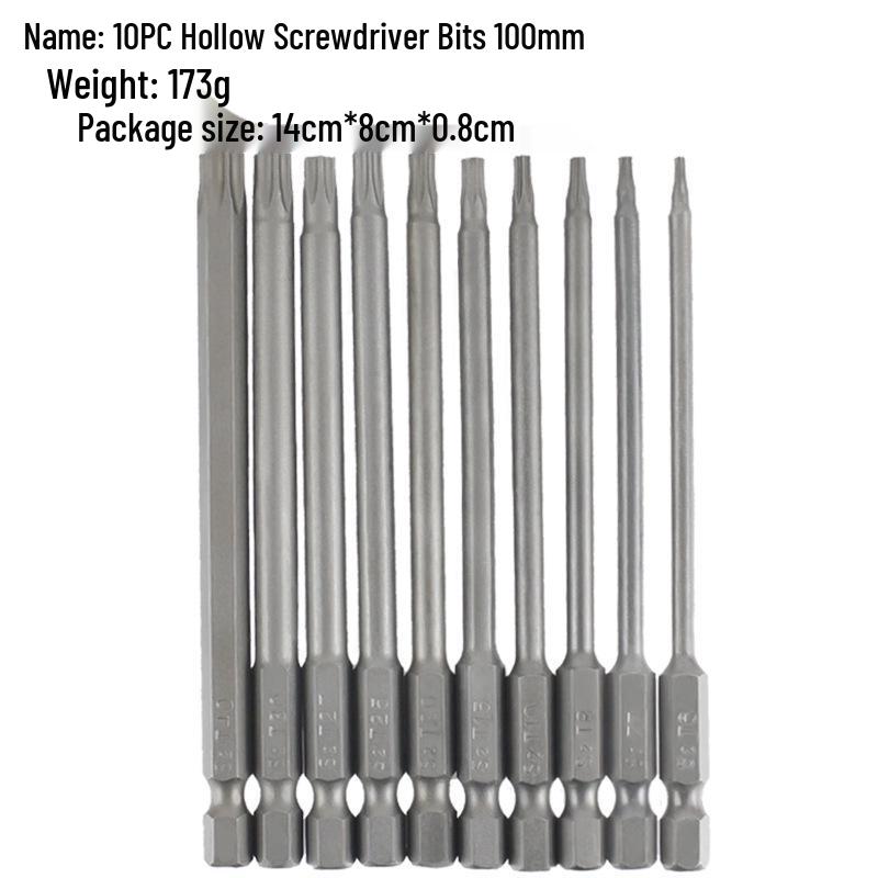 Hollow Torx Screwdriver Bits Set, 10-Piece, 100mm, S2 Alloy Steel, Sandblasted Finish
