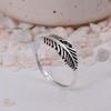 Feather Silver Plated Band Ring | Detailed Leaf Brass Biker Jewelry | Nature Inspired Gift for Him/Her