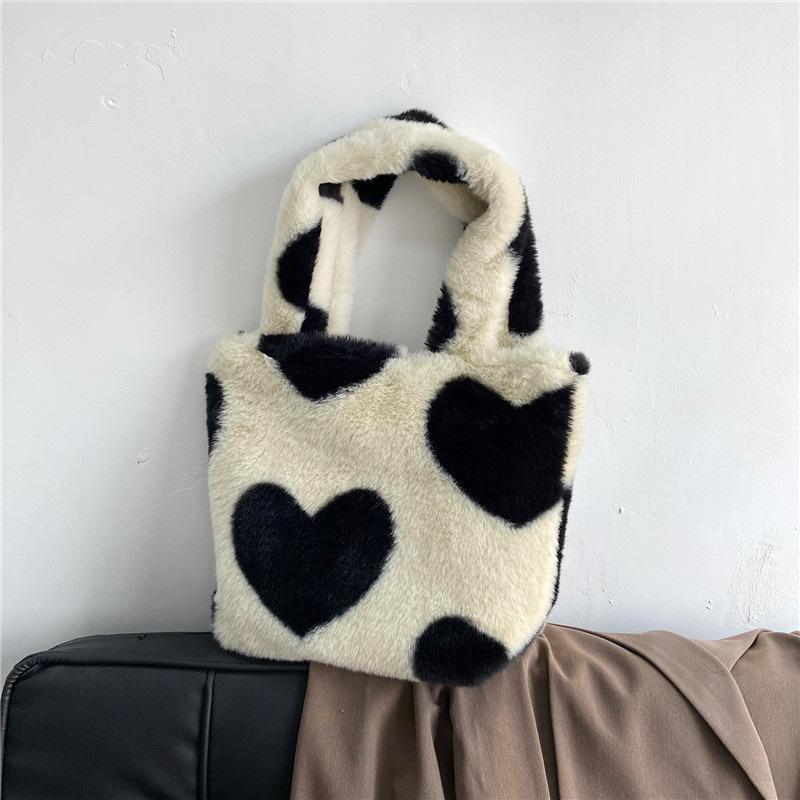 

Sweet personality plush bucket bag 2025 winter new lazy style casual fashion simple commuter handbag бежевый
