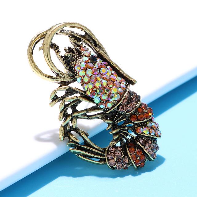 

Новая брошь в виде креветки со стразами, винтажная булавка с изображением животного, 2 цвета в наличии, зимнее пальто, аксессуары, вечерние украшения