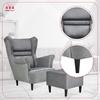 Zoja Wing Chair with Footrest Scandinavian Family Meble Ash Pouf