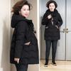 Vinter Lång Kappa Dam Ytterkläder Huva Elegant Fuskpäls Krage Lös Tjock Varm Medelålderskvinna Parka