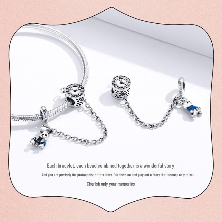 Sterling Silver S925 Rabbit Safety Chain DIY Bracelet Accessories
