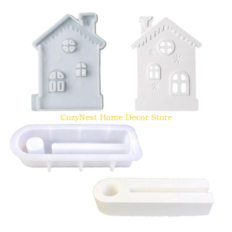 92MF Castle House Candle Holder Castings Molds Resins Moulds Gypsum Clay Molds Candlesticks Silicone Molds Home Decorations