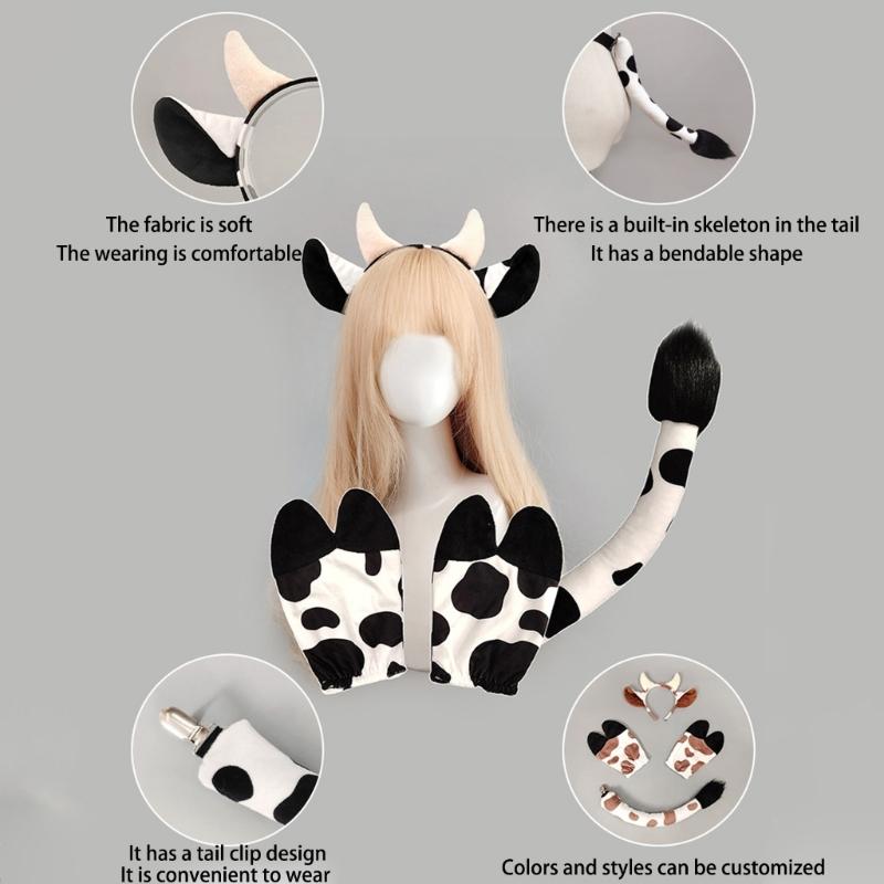 Karvės Kostiumų Rinkinys Karvės Ausys Lankelis Uodega Pirštinės Gyvūno Karnavalinio Kostiumo Rinkinys Aksesuarai Helovynui Cosplay Persirengimui