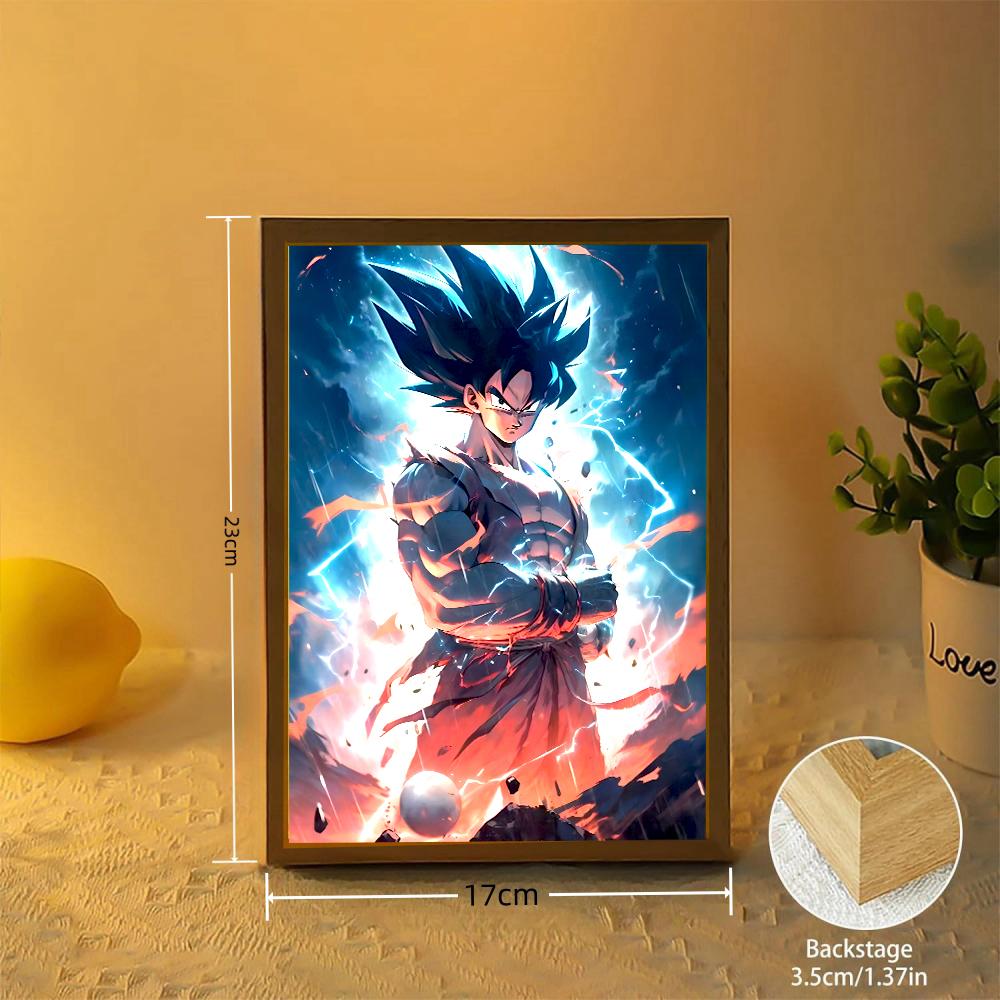 Anime Figure Dragon Ball Light Painting Photo Frame Goku Vegeta Led Night Birthday Bedroom Decor Original Gifts Moon Lamp Round Sensory Compression