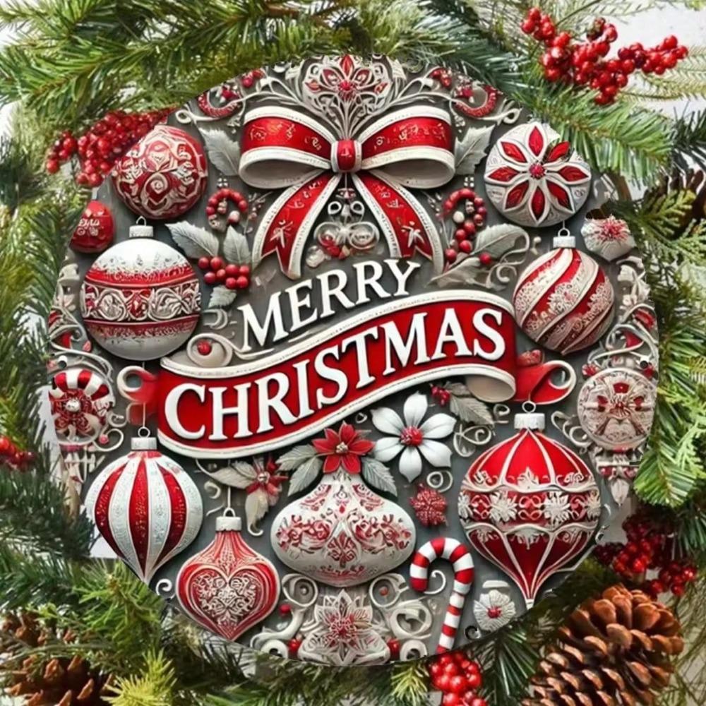 Christmas Metal Sign for Garden Decoration Holiday Round Plaque