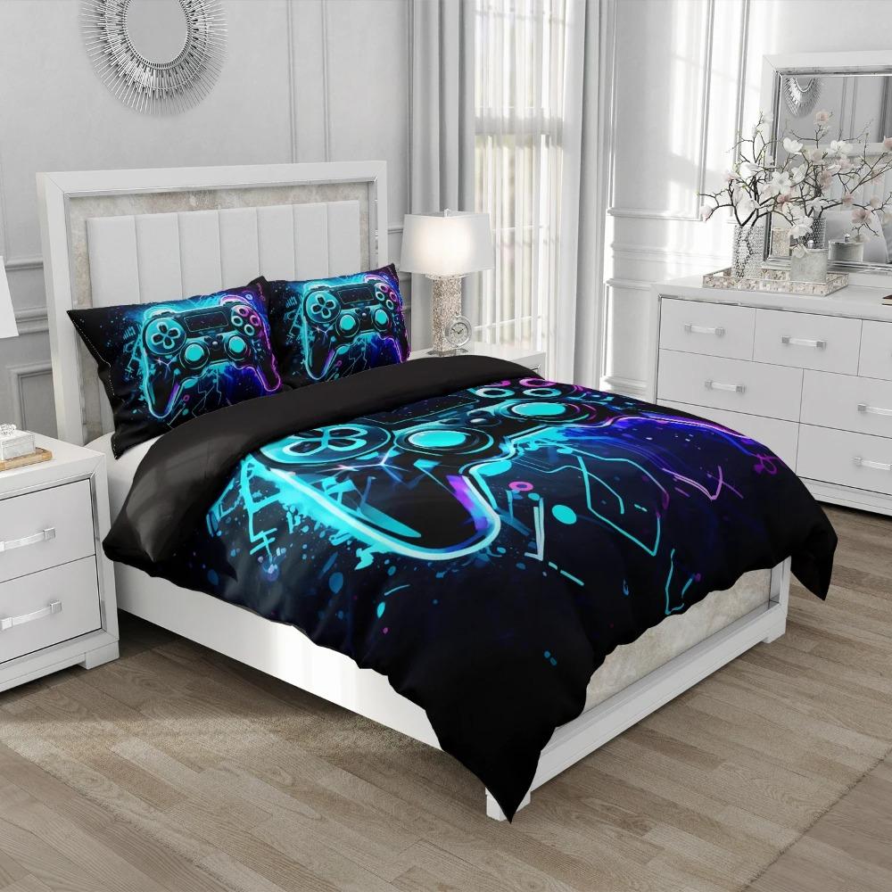 Game King Queen Duvet Cover 3D Black Game Handle Bedding Set for Kids Teens Boys Man Gamer Bedroom Decor Quilt Cover Pillowcase