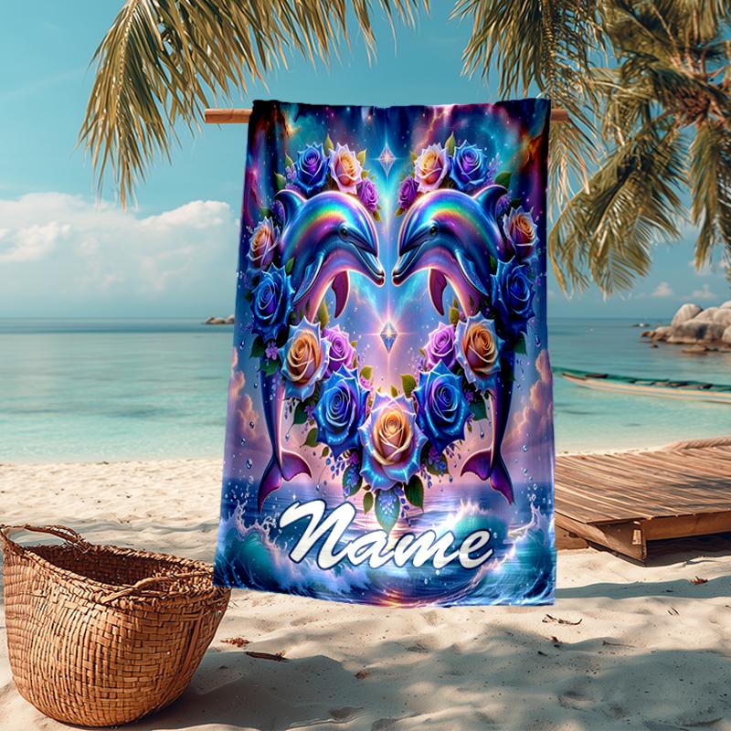 Custom Name Ultra-Soft Beach Towel with Dolphin Theme,Ideal for Pool - Camping, Diving - Perfect Travel Essential, Vibrant Beach Towel.