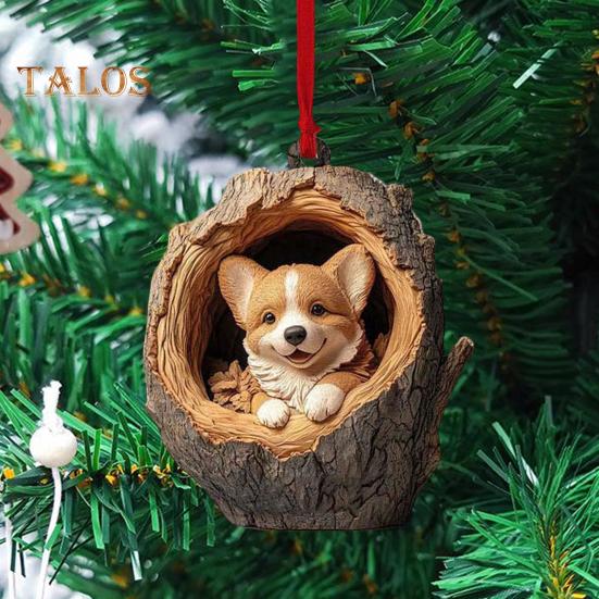 Weihnachtsschmuck mit Tiermotiv, 2D-Acryl, Cartoon-Waldtier, Weihnachtsbaum-Hängedekoration für die Feiertage und zu Hause