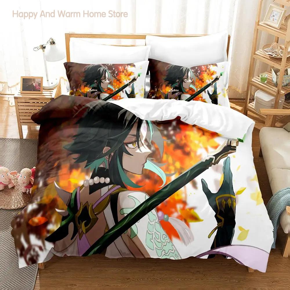 

Genshin Impact Xiao Beding Set Single Twin Ful Quen King-Sized Dimensionsd Dimensions Bed Linen Set Aldult Young Boys Bedrom Duvetcover Sets Bed Shet 120*200cm Single