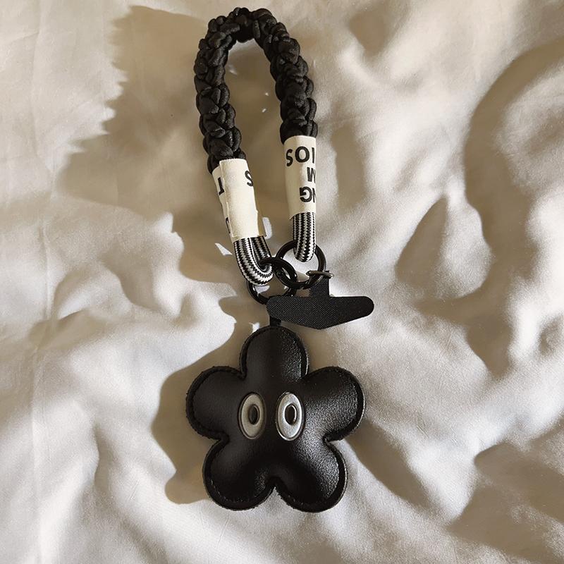 Cute Black Leather Style Phone Decoration Flower Eye Design Trendy Viral Phone Accessory