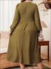 European 2025 Casual Plus Size Solid Color Ribbed Knit Dress for Women