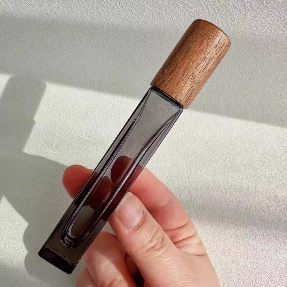 1pc 5/10ml Essential Oil Roller Bottle with Wooden Lid Glass Roll On Bottles Empty Refillable Roller Ball Perfume Bottles Vials