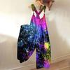 Wide Leg Overalls For Women Casual Loose Sleeveless Jumpsuits Retro Print Metal Button Long Pant Romper Jumpsuit With Pockets