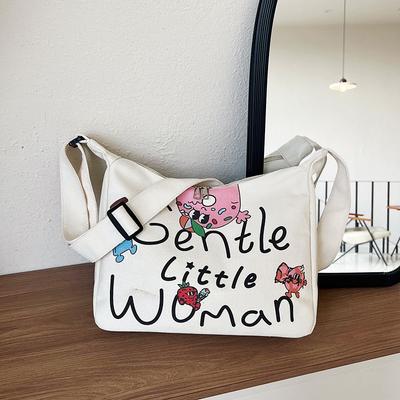 Printed Large-capacity Letter Cartoon Canvas Bag Female Popular Universal Versatile Messenger Commuter Tote Bag
