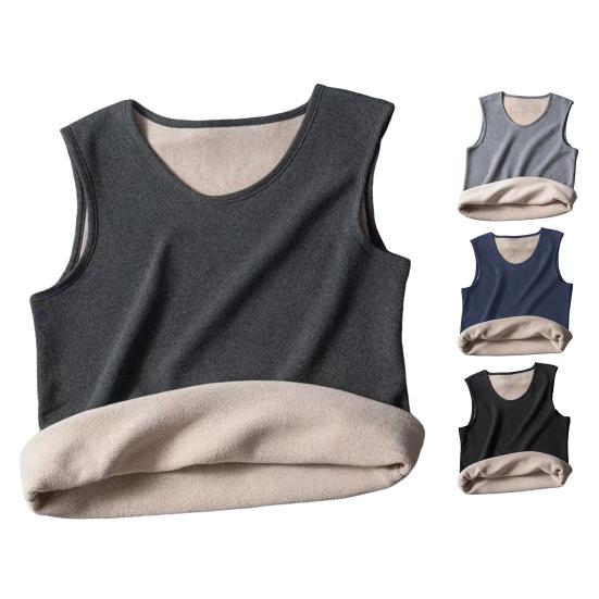 Men Vest V-Neck Sleeveless Slim Fit Pullover Tops Solid Color Casual Base Shirt Thickened Velvet Lining Camisole