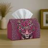 1pc Aesthetic Leopard Pink Tissue Box with Cheetah Rose Floral- Napkin Storage Organizer for Kitchen,Car,Elegant Decorative Box,Purpose for Living Roo