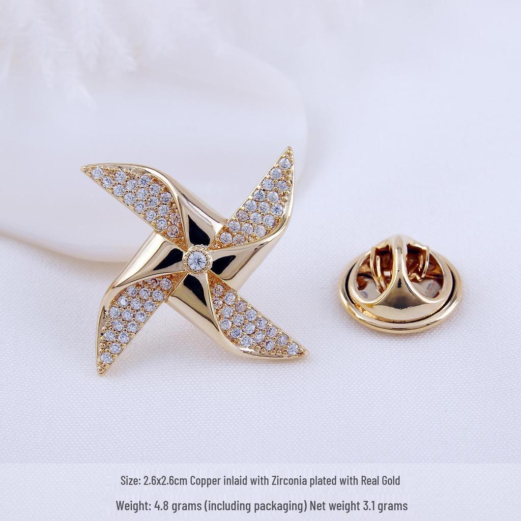 Crystal Pinwheel Men's Brooch - High-End Lapel Pin with Inlaid Zircon for Women's Accessories