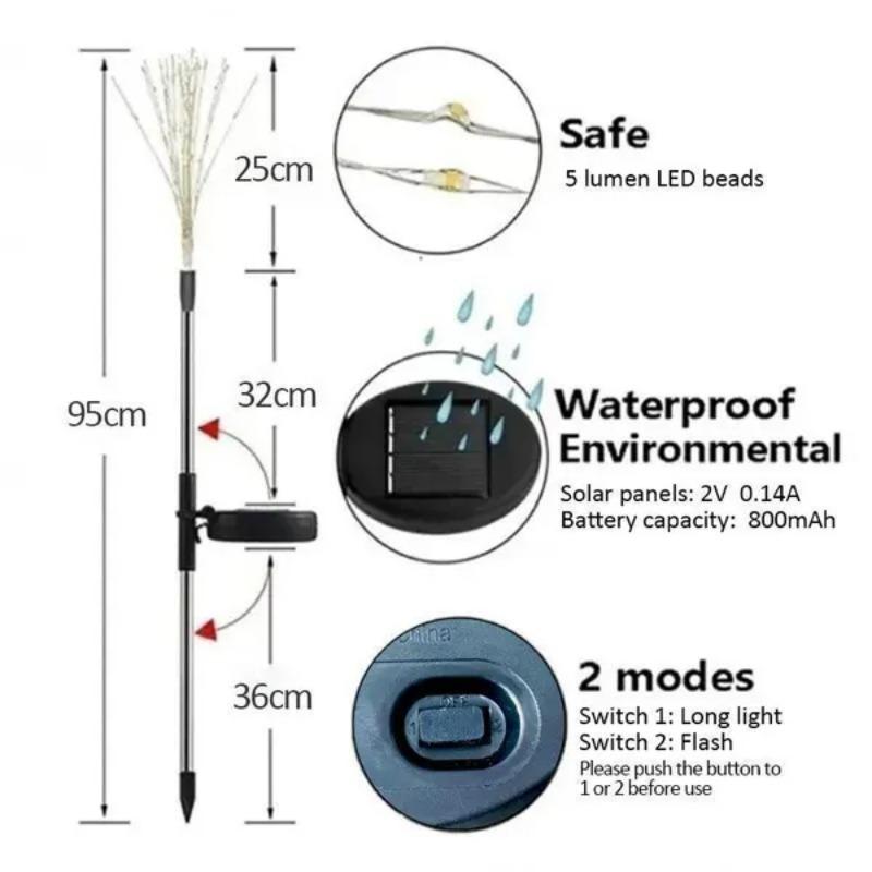 2PCS Led Solar Firework Lights Outdoor DIY String Lights Festival Landscape Garden Decoration Waterproof Lawn Light 1 / 2 PCS
