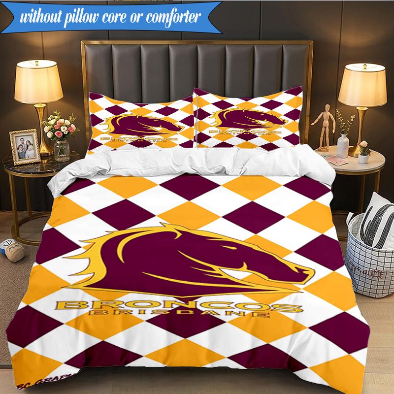 3PCS Brisbane Broncos Bedding Set 2D Printing (Includes 1 Duvet Cover + 2 Pillowcases Coreless), Bedroom decor,Fan gift