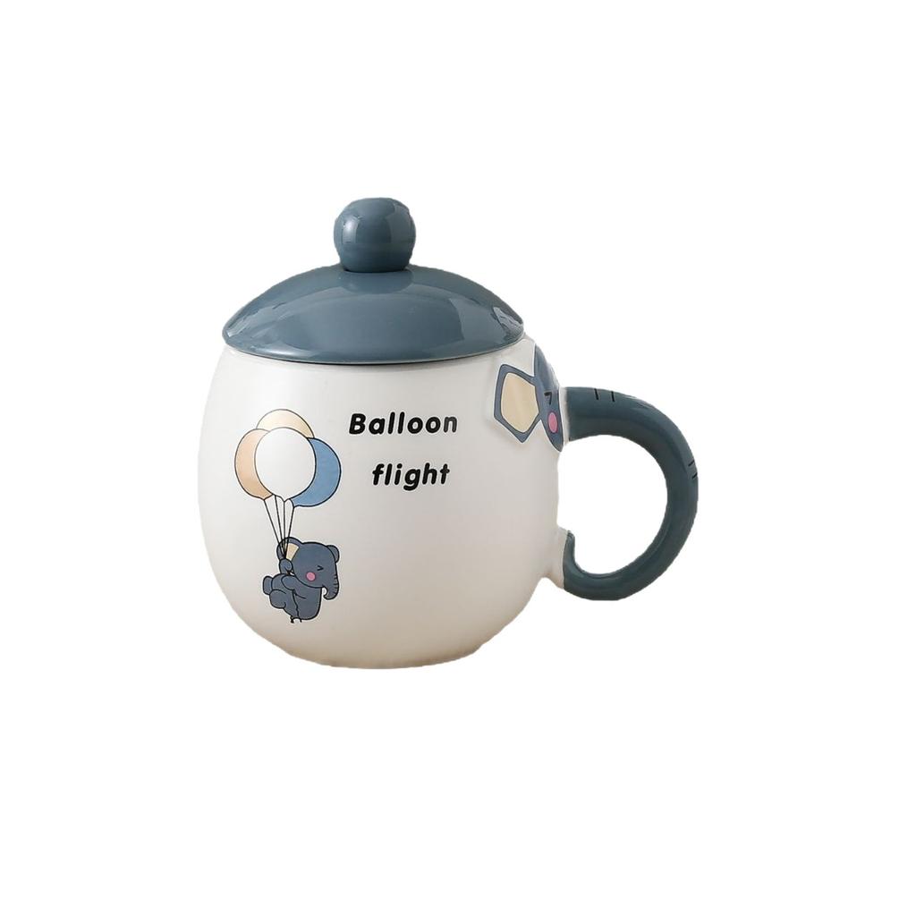 Creative and Cute Elephant Mugs Office Home Ceramic Cups  Covered Spoons  Student Breakfast Milk Cups Coffee Cups