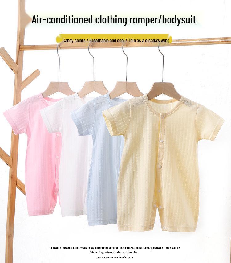 Newborn Cotton Short Sleeve Summer Romper: Open-Front Bodysuit for Boys & Girls