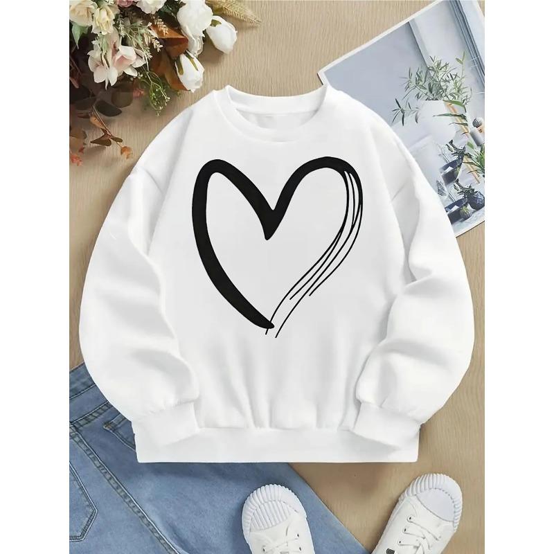 European sizes Hand-drawn Heart Outline Kids Fashionable crewneck sweatshirt, children s long sleeved T-shirt, casual multi colored 110 белый