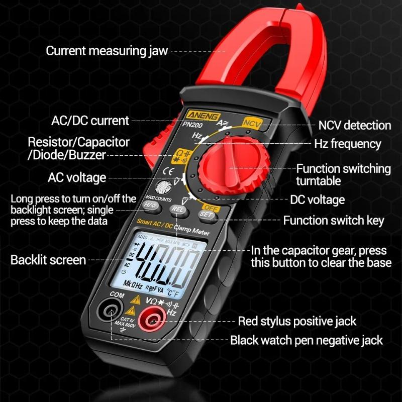 Professionelles digitales Zangenmultimeter PN200 Multimeter A3010 Spannungsprüfer Stift-Set 4000 Zählungen AC DC Spannung Kapazität Widerstand Test Elektriker Werkzeuge
