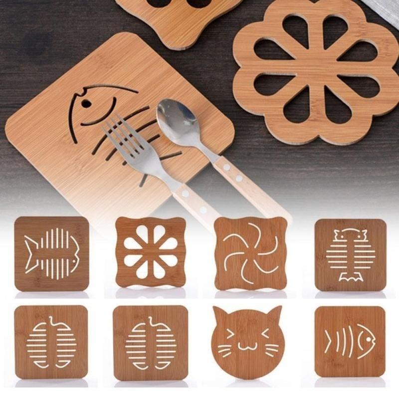 1Pc Coaster Pinwheel Large Fish Bone Durable Cat Lovely Cartoon Kitchen Table Protecting Wood Cup In