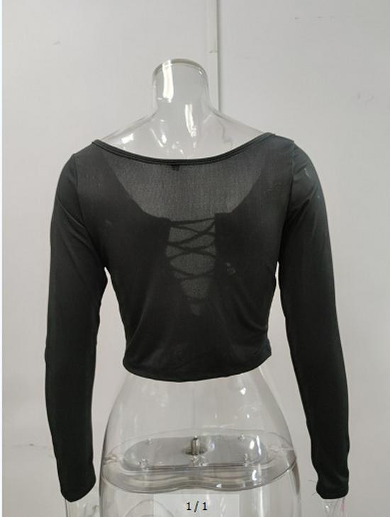 2021 European & American Women's Sexy Long Sleeve Hollow Lace-up T-shirt Top