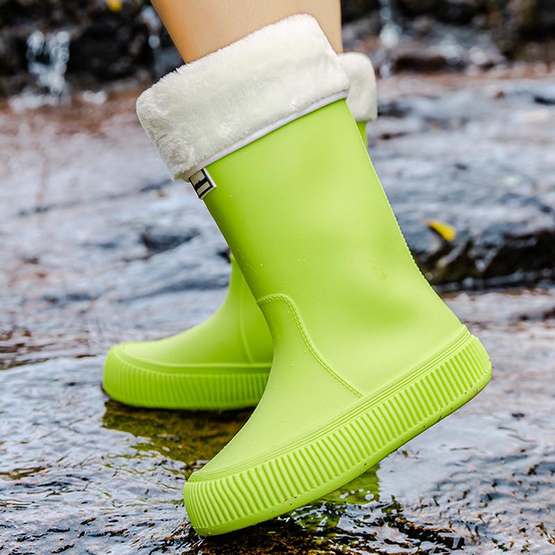 New Fashion High Tube Thick-soled Rain Boots Women's Outer Wear Bundle Non-slip Water Shoes Warm Rain Shoes Waterproof Glue Shoes Fashion