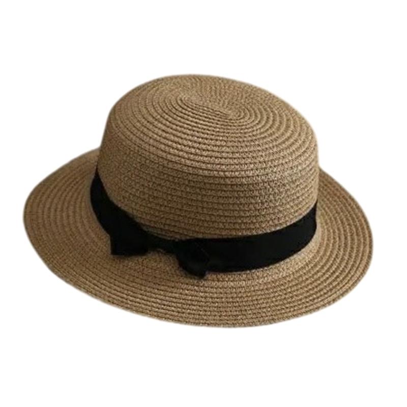 Elegant Straw Hat With Bows Detail Comfortable Women's Straw Garden Headwear For Bridal Party Church Occasion