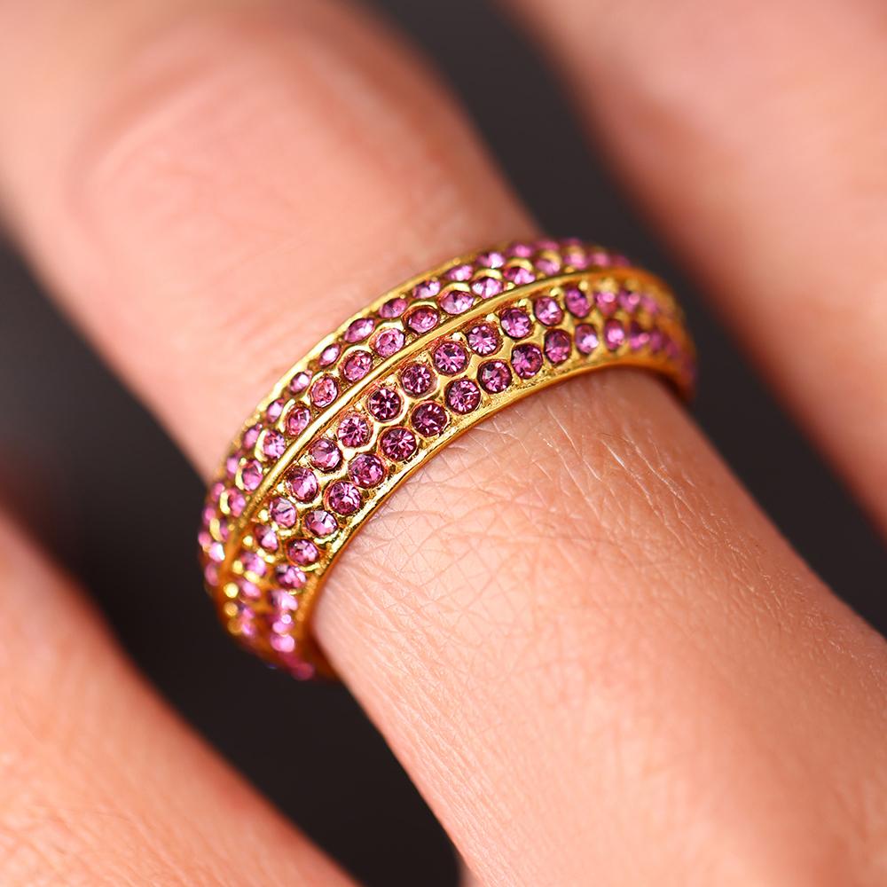 Neuer 316 Edelstahl Blau Grün Rosa Zirkonia Ring Damenmode Runder Partner Fingerring Luxus Zirkon Accessoires